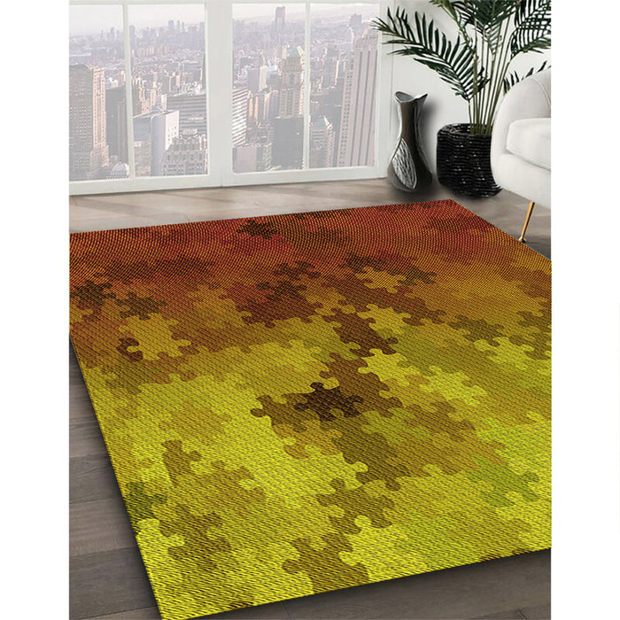 Patterned Caramel Brown Rug in Family Room, pat2167yw