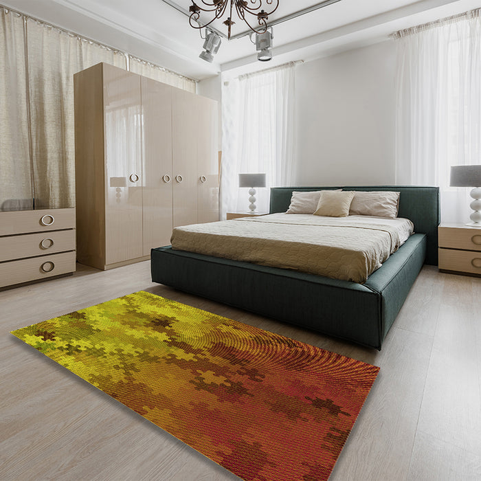 Round Machine Washable Transitional Caramel Brown Rug in a Office, wshpat2167yw
