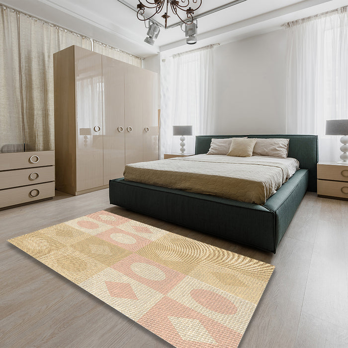 Patterned Khaki Gold Rug in a Bedroom, pat2168brn