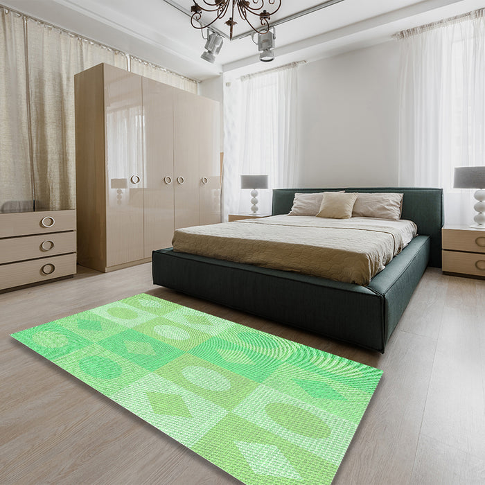 Patterned Green Rug in a Bedroom, pat2168grn