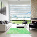 Square Patterned Green Rug in a Living Room, pat2168grn