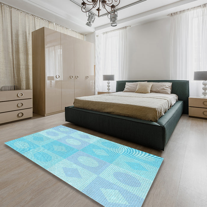 Patterned Diamond Blue Rug in a Bedroom, pat2168lblu