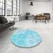 Round Patterned Diamond Blue Rug in a Office, pat2168lblu