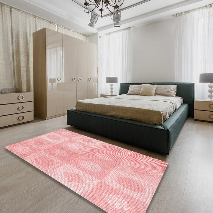 Patterned Pastel Red Pink Rug in a Bedroom, pat2168rd