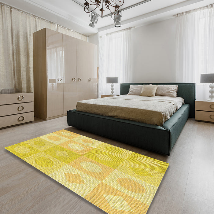 Patterned Bold Yellow Rug in a Bedroom, pat2168yw