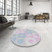 Round Machine Washable Transitional Lavender Purple Rug in a Office, wshpat2168