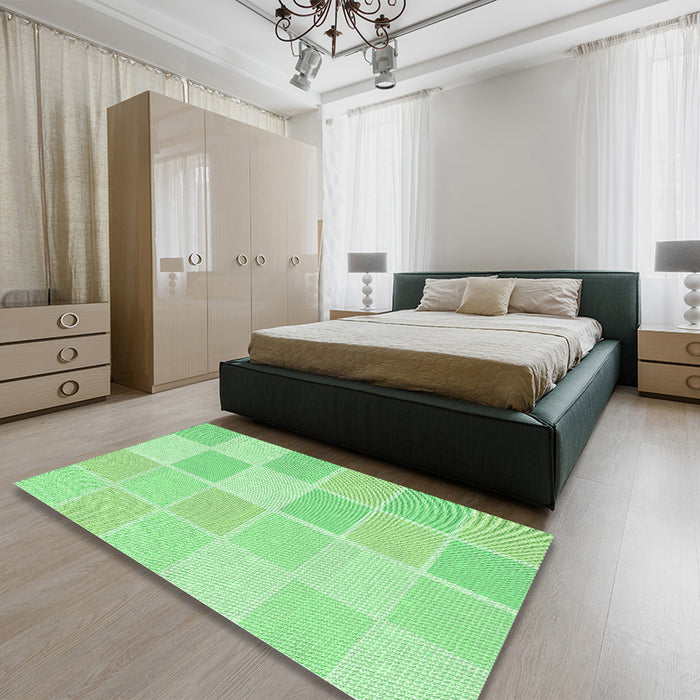 Patterned Green Rug in a Bedroom, pat2169grn