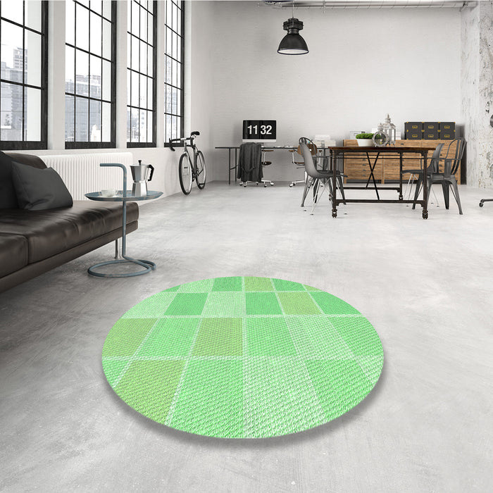 Round Patterned Green Rug in a Office, pat2169grn