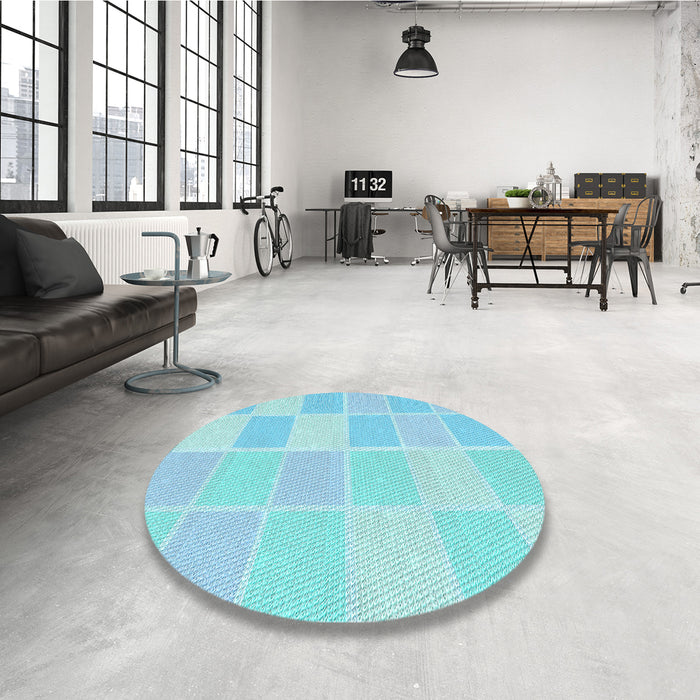 Round Patterned Diamond Blue Rug in a Office, pat2169lblu