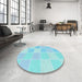 Round Patterned Diamond Blue Rug in a Office, pat2169lblu