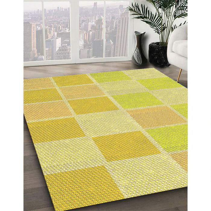 Patterned Neon Yellow Rug in Family Room, pat2169yw