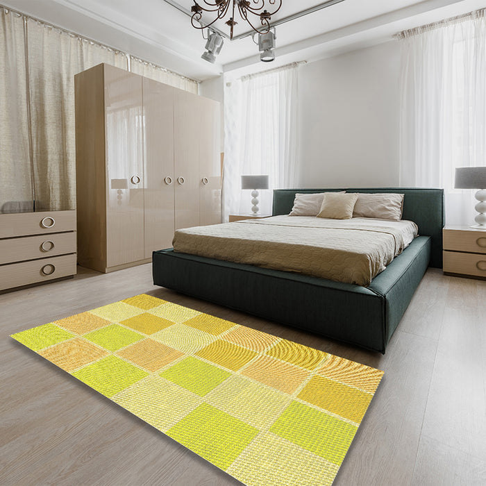 Patterned Neon Yellow Rug in a Bedroom, pat2169yw