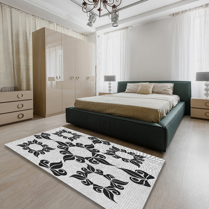 Machine Washable Transitional White Smoke Rug in a Bedroom, wshpat216