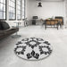 Round Machine Washable Transitional White Smoke Rug in a Office, wshpat216