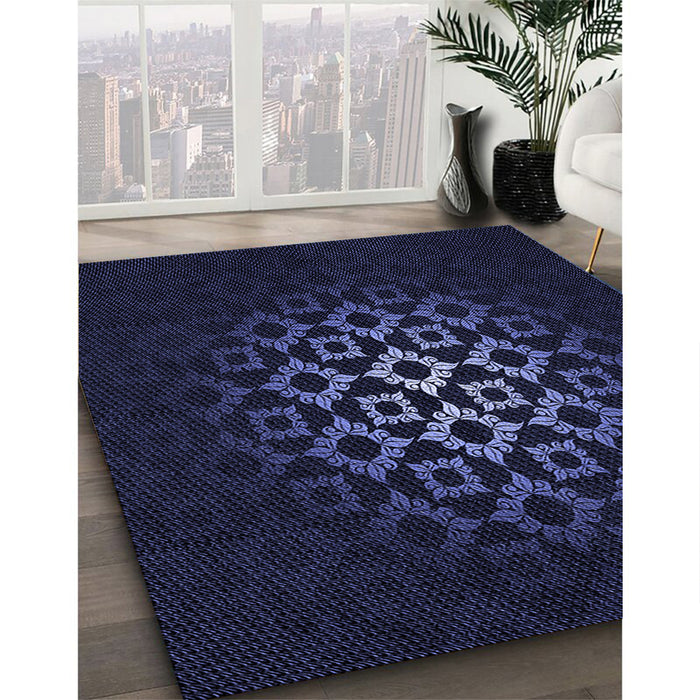Patterned Black Rug in Family Room, pat217blu