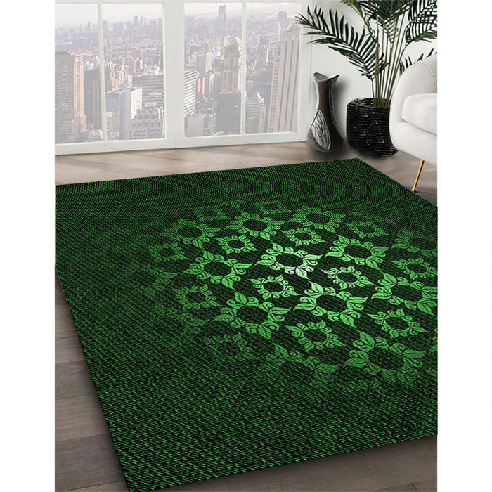 Machine Washable Transitional Green Rug in a Family Room, wshpat217grn