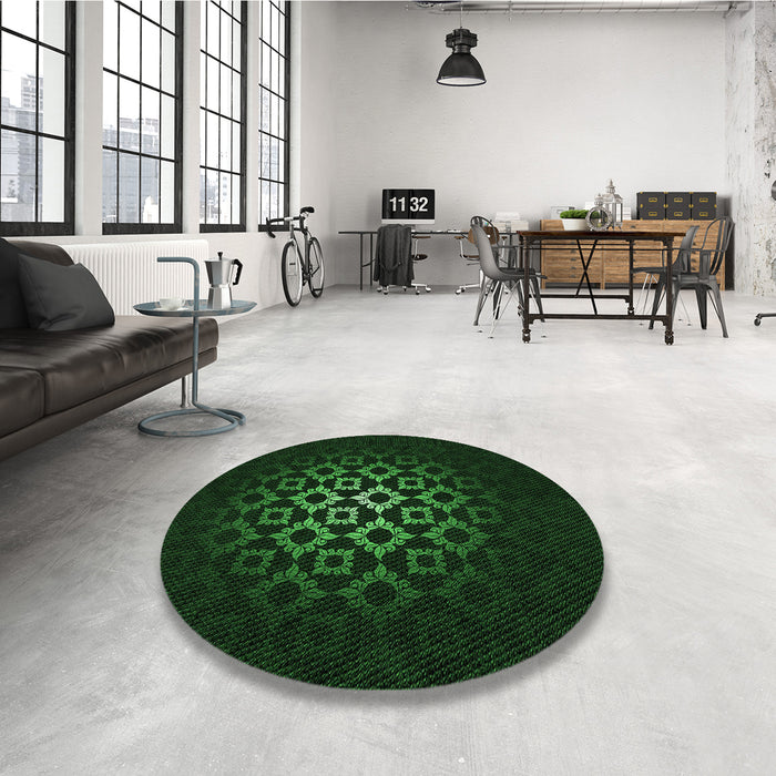 Round Patterned Green Rug in a Office, pat217grn