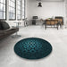 Round Patterned Black Rug in a Office, pat217lblu