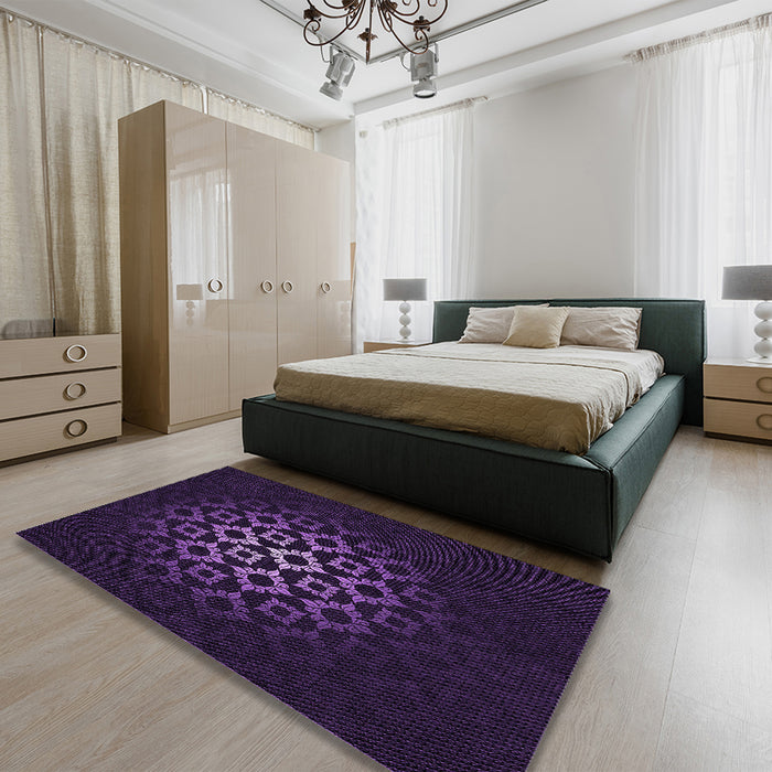 Patterned Deep Purple Rug in a Bedroom, pat217pur