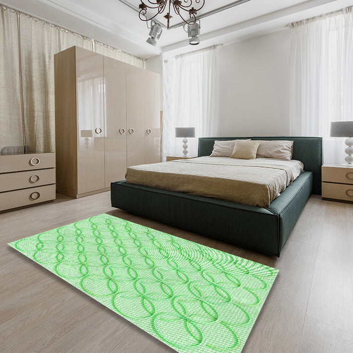 Patterned Green Rug in a Bedroom, pat2170grn