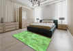 Patterned Emerald Green Rug in a Bedroom, pat2171grn