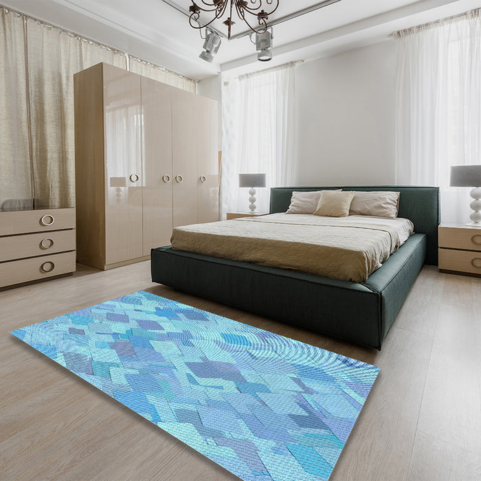 Patterned Blue Rug in a Bedroom, pat2171lblu