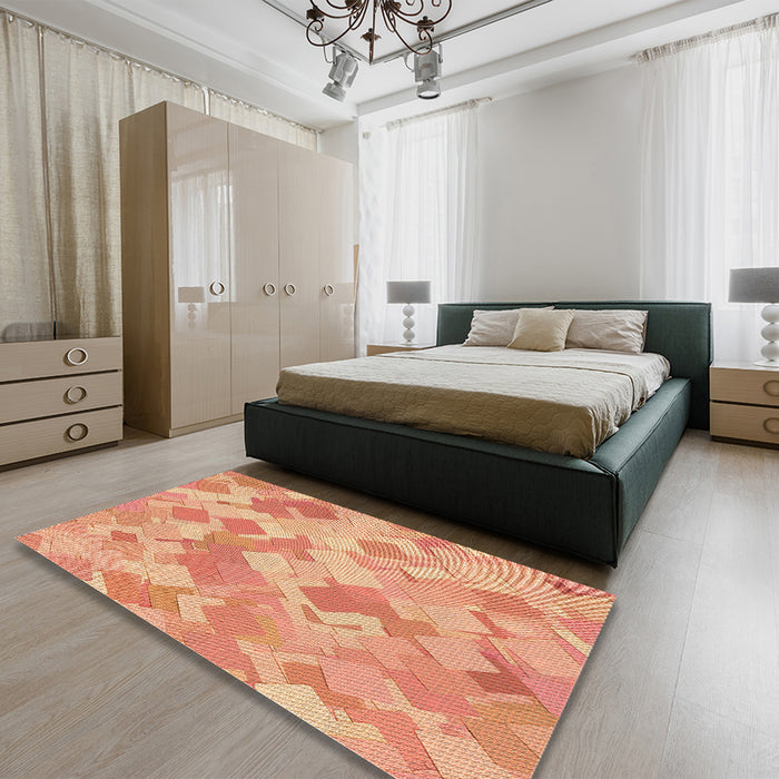 Patterned Bright Orange Rug in a Bedroom, pat2171org