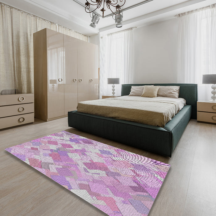 Machine Washable Transitional Periwinkle Pink Rug in a Bedroom, wshpat2171