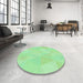 Round Patterned Green Rug in a Office, pat2172grn