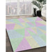 Patterned Dark Gray Novelty Rug in Family Room, pat2172