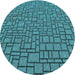 Square Patterned Dark Turquoise Green Rug, pat2173lblu