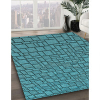 Patterned Dark Turquoise Green Rug, pat2173lblu