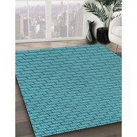 Patterned Dark Cyan Green Rug, pat2174lblu