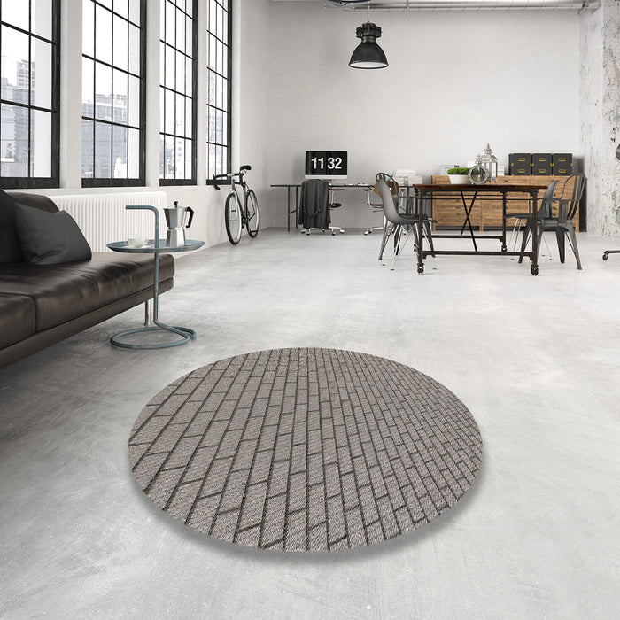 Round Machine Washable Transitional Gray Rug in a Office, wshpat2174