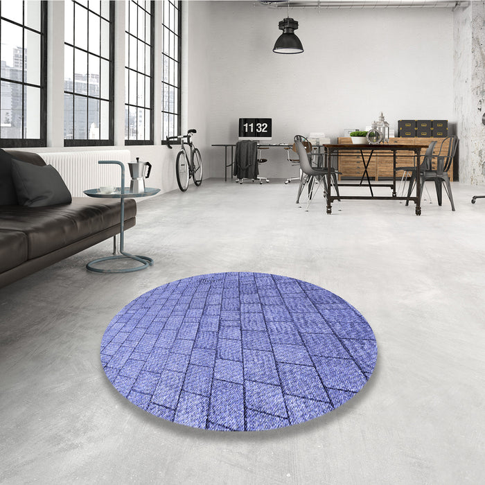 Round Patterned Denim Blue Rug in a Office, pat2175blu