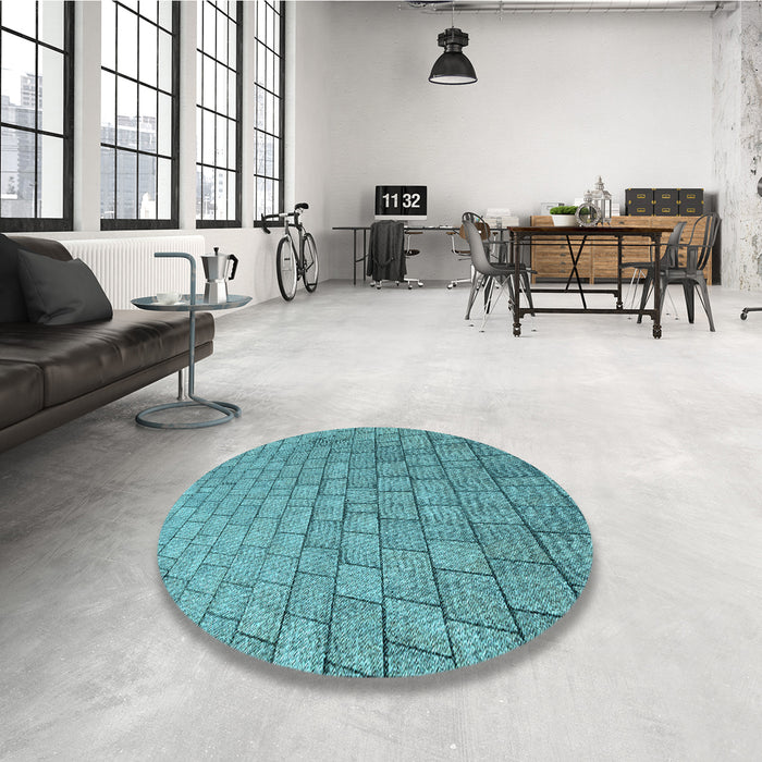 Round Patterned Dark Cyan Green Rug in a Office, pat2175lblu