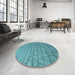 Round Patterned Dark Cyan Green Rug in a Office, pat2175lblu