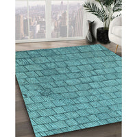 Patterned Dark Cyan Green Rug, pat2175lblu