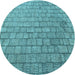 Square Patterned Dark Cyan Green Rug, pat2175lblu