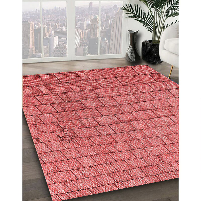 Patterned Ruby Red Rug in Family Room, pat2175rd