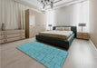 Patterned Bright Turquoise Blue Rug in a Bedroom, pat2176lblu