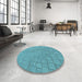 Round Patterned Bright Turquoise Blue Rug in a Office, pat2176lblu