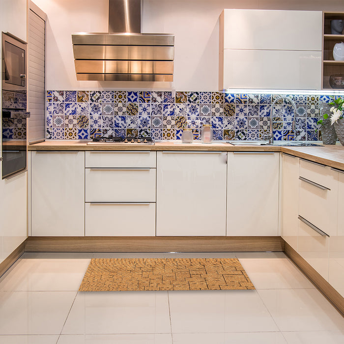 Patterned Dark Orange Rug in a Kitchen, pat2176org