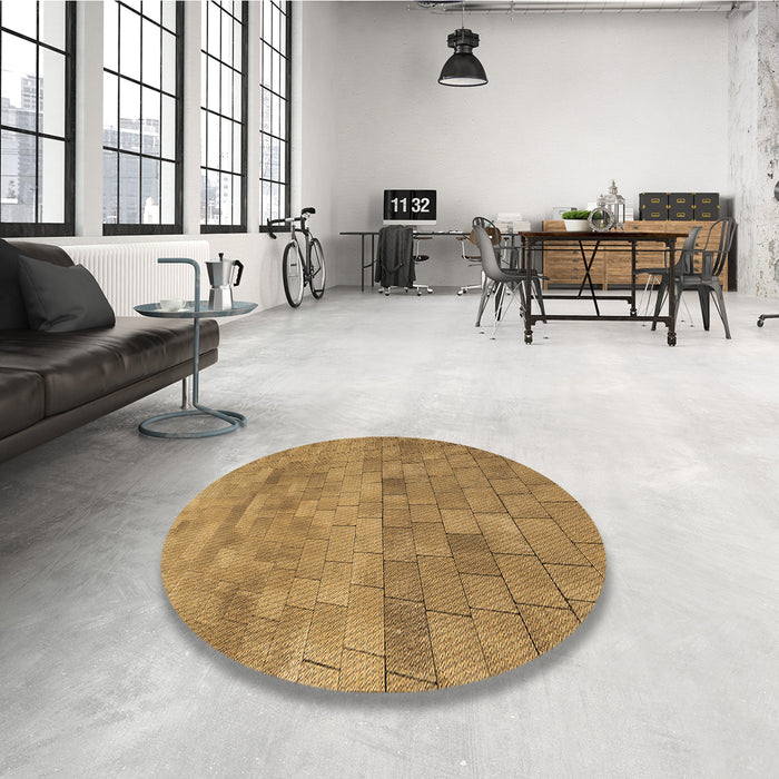 Round Patterned Yellow Rug in a Office, pat2177brn