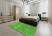 Patterned Dark Lime Green Rug in a Bedroom, pat2177grn