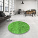 Round Patterned Dark Lime Green Rug in a Office, pat2177grn