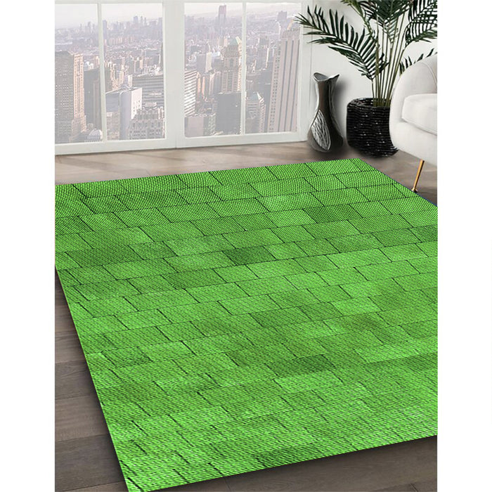 Patterned Dark Lime Green Rug in Family Room, pat2177grn