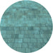 Square Patterned Medium Turquoise Green Rug, pat2177lblu