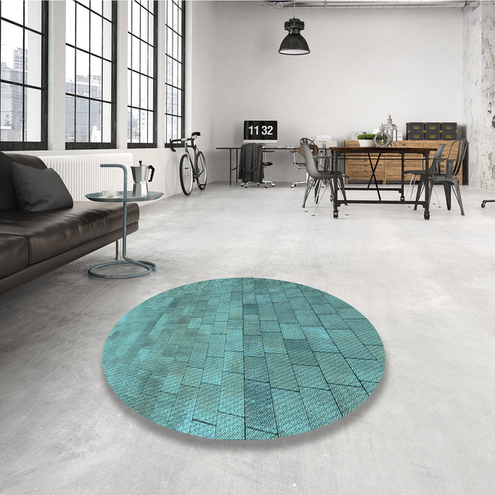 Round Patterned Medium Turquoise Green Rug in a Office, pat2177lblu