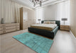 Patterned Medium Turquoise Green Rug in a Bedroom, pat2177lblu